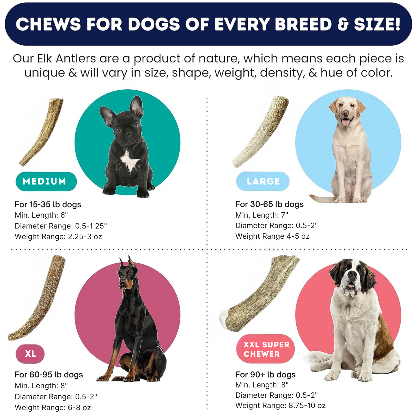 Onward Hound Elk Antler Chews (Medium 3 pack)